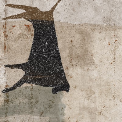 Tapet modern cu design inspirat din arta primitivă, ce prezintă o imagine cu animale