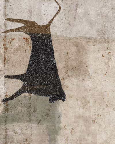 Tapet modern cu design inspirat din arta primitivă, ce prezintă o imagine cu animale