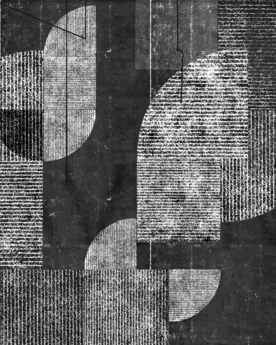 Fototapet contemporan cu design geometric minimalist, în nuanțe de gri închis și alb.