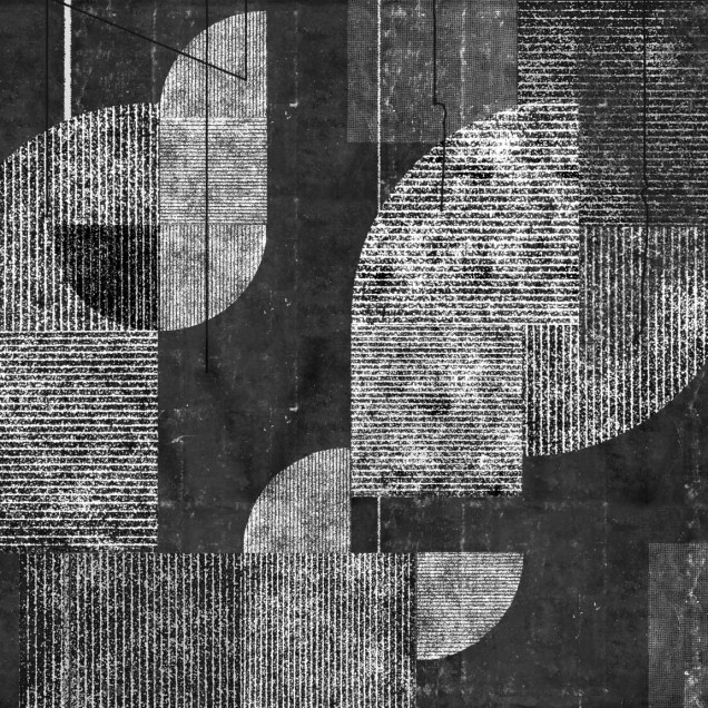 Fototapet contemporan cu design geometric minimalist, în nuanțe de gri închis și alb.