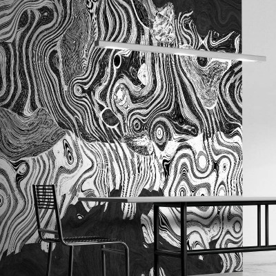 Tapet modern Oranda cu design abstract în nuanțe de gri și alb.