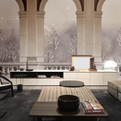Fototapet cu arce elegante și o perspectivă a unei grădini, potrivit pentru decorarea livingului, dormitorului sau holului.