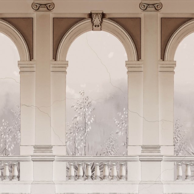 Fototapet cu arce elegante și o perspectivă a unei grădini, potrivit pentru decorarea livingului, dormitorului sau holului.
