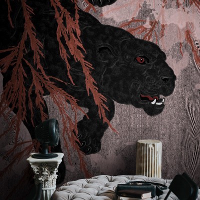 Wallpaper modern cu o panteră neagră pe un fundal texturat