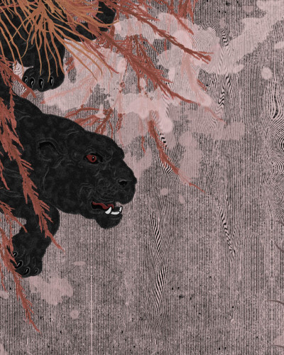 Wallpaper modern cu o panteră neagră pe un fundal texturat