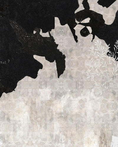 Wallpaper contemporan cu design abstract, în tonuri de gri, alb și negru.