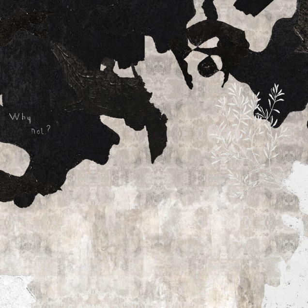 Wallpaper contemporan cu design abstract, în tonuri de gri, alb și negru.
