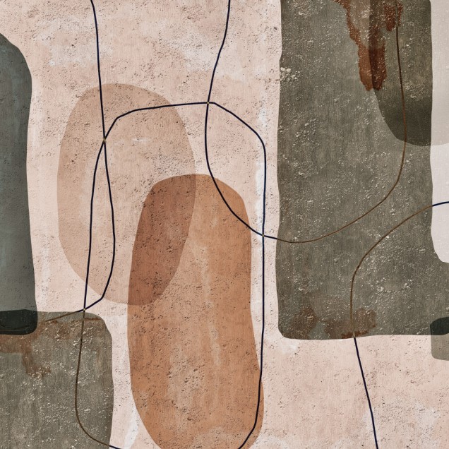Tapet contemporan cu design abstract în nuanțe de maro și gri.