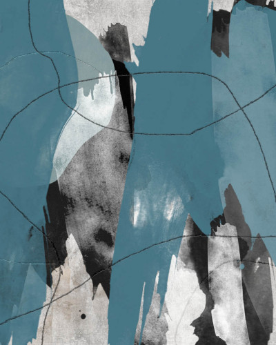 Tapet contemporan Idea Murale cu design abstract, in nuante de gri, negru si albastru