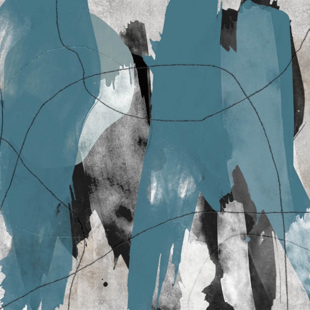 Tapet contemporan Idea Murale cu design abstract, in nuante de gri, negru si albastru