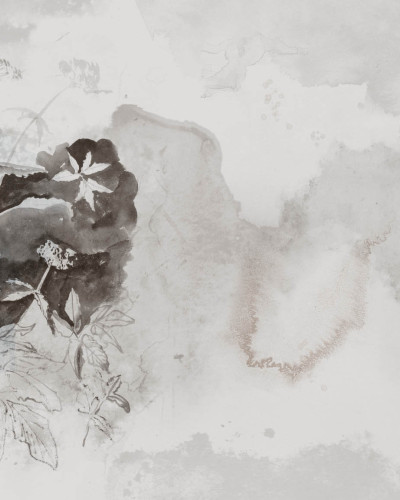 Wallpaper contemporan cu motive florale in tonuri de gri si maro.