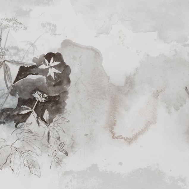 Wallpaper contemporan cu motive florale in tonuri de gri si maro.