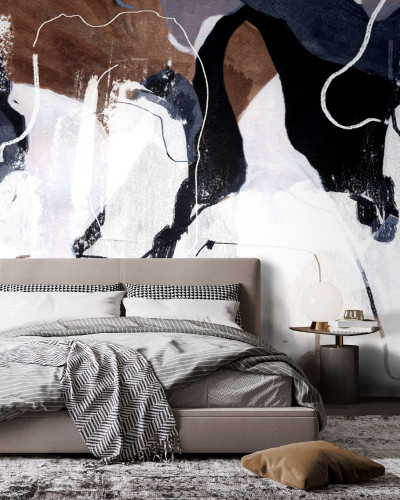 Tapet contemporan cu design abstract in culori neutre, perfect pentru a crea un punct focal în dormitor, sufragerie sau hol.
