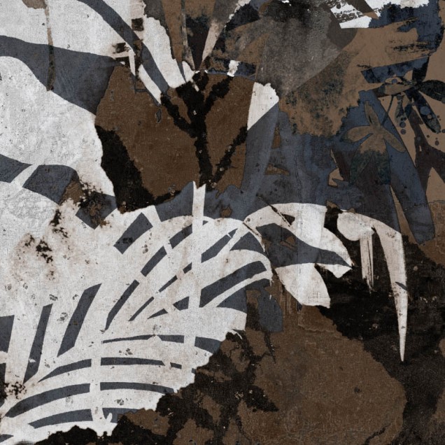 Tapet contemporan cu design floral,  nuanțe de maro și albastru,  ideal pentru living, dormitor sau birou