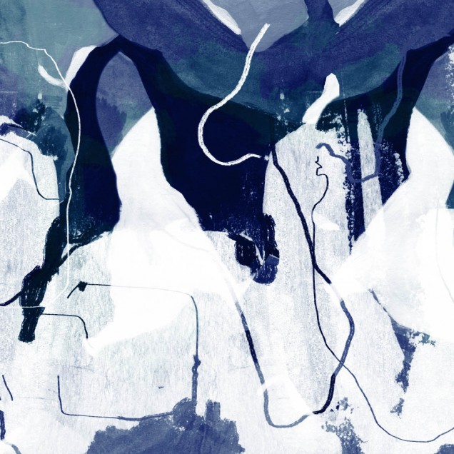 Tapet abstract contemporan cu design unic in nuante de albastru si gri.