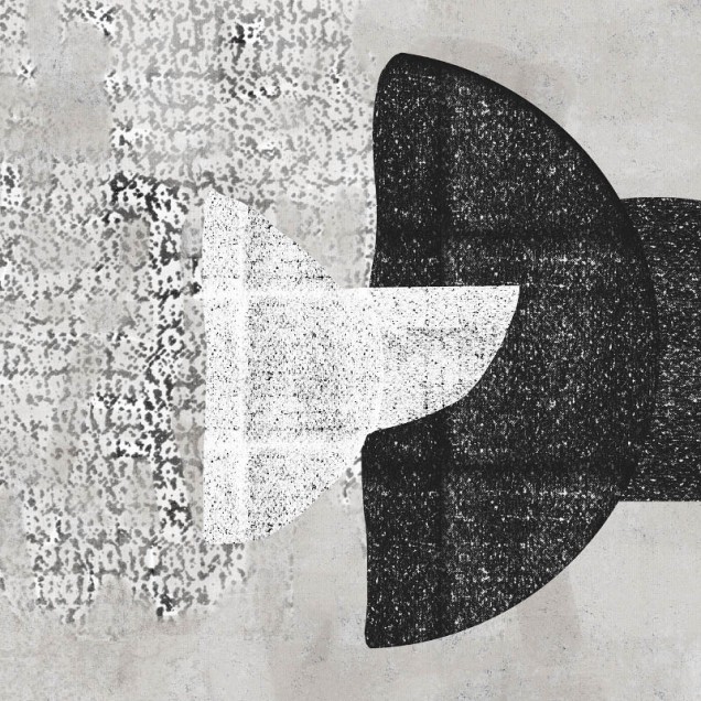 Tapet contemporan cu design geometric, gri pe un fundal alb, cu forme geometrice simple.