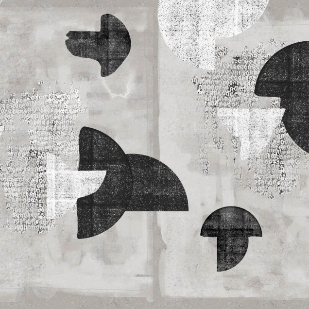 Tapet contemporan cu design geometric, gri pe un fundal alb, cu forme geometrice simple.