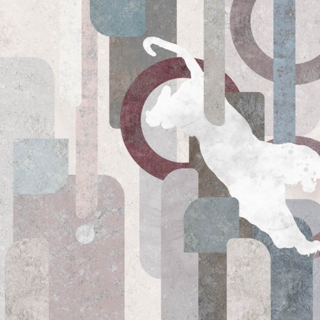 Tapet abstract modern cu tigru alb pe fundal geometric