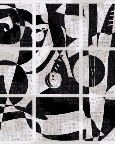 Tapet geometric contemporan in alb si negru pentru decorarea peretilor