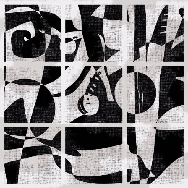 Tapet geometric contemporan in alb si negru pentru decorarea peretilor