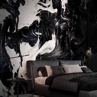 Un Poeme Visuel II - tapet contemporan cu design abstract in negru si alb