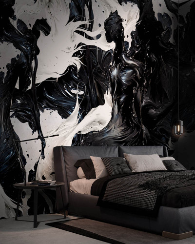 Un Poeme Visuel II - tapet contemporan cu design abstract in negru si alb