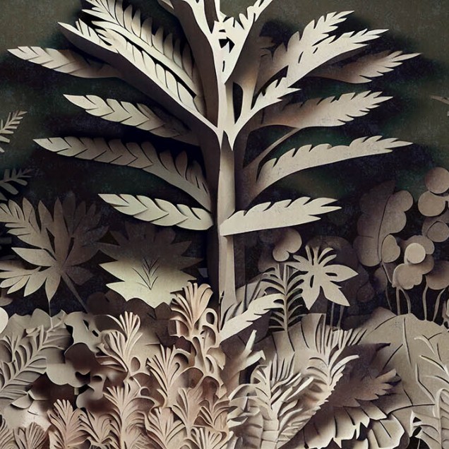 Tapet contemporan cu design unic de frunze și flori în relief
