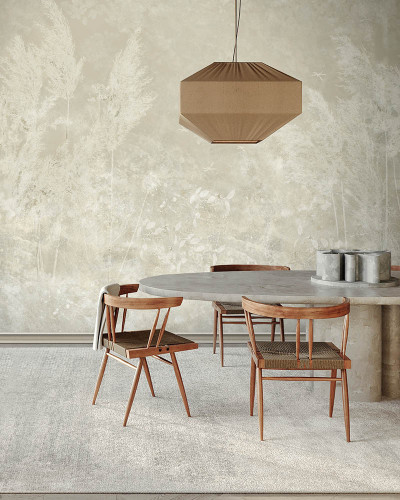 Tapet contemporan Larina, cu design minimalist si plante in tonuri deschise.