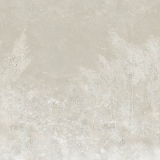 Tapet contemporan Larina, cu design minimalist si plante in tonuri deschise.