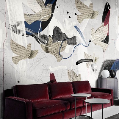 Tapet modern cu păsări abstracte