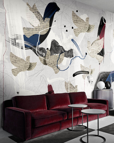Tapet modern cu păsări abstracte