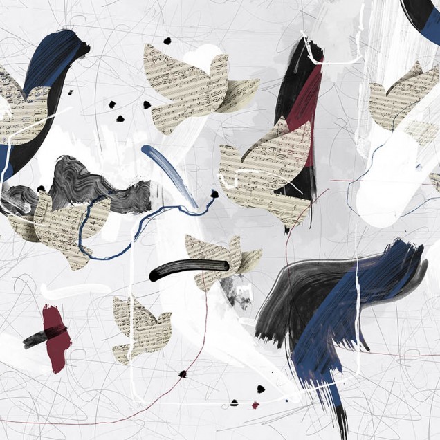 Tapet modern cu păsări abstracte