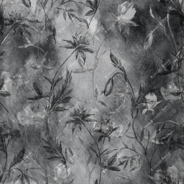 Tapet Light and Shadows / Ethereal Beauty, Variant 1, cu un design floral delicat in tonuri de gri si alb