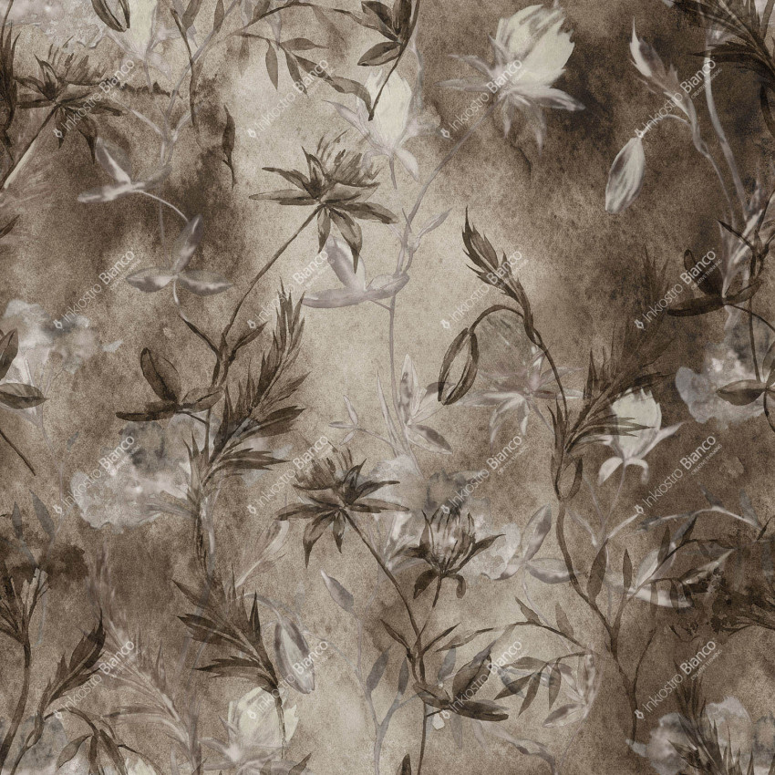 Tapet floral modern, cu design elegant si tonuri calde de maro.