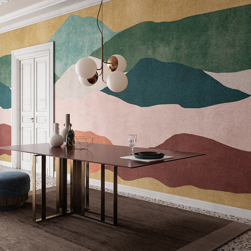 Tapet cu un design abstract de coline verzi și galbene