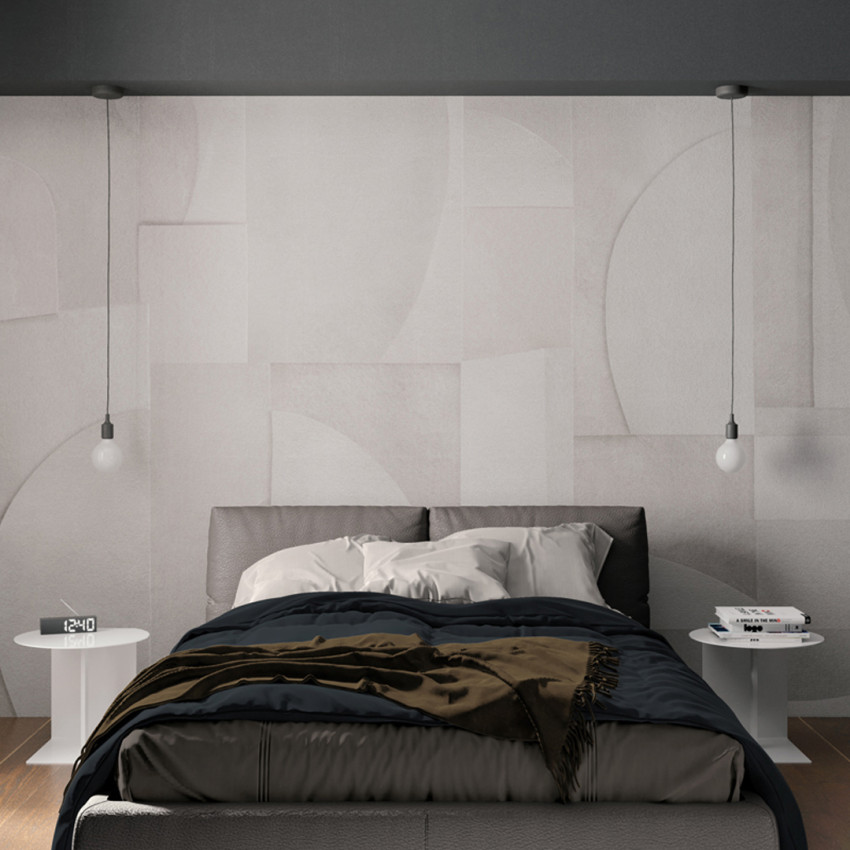 Tapet modern pentru dormitor Light and Shadows / Century, Variant 1, cu design geometric in nuante de gri si alb.