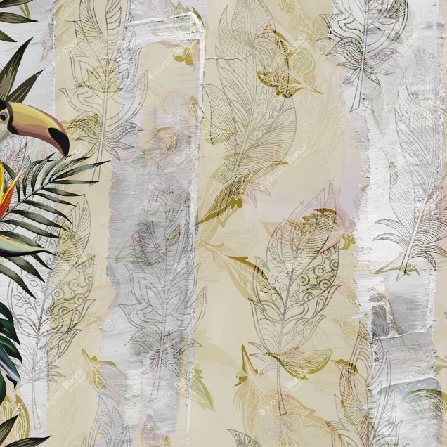 Tapet tropical cu design exotic Tapet tropical cu design exotic, cu păsări și plante tropicale