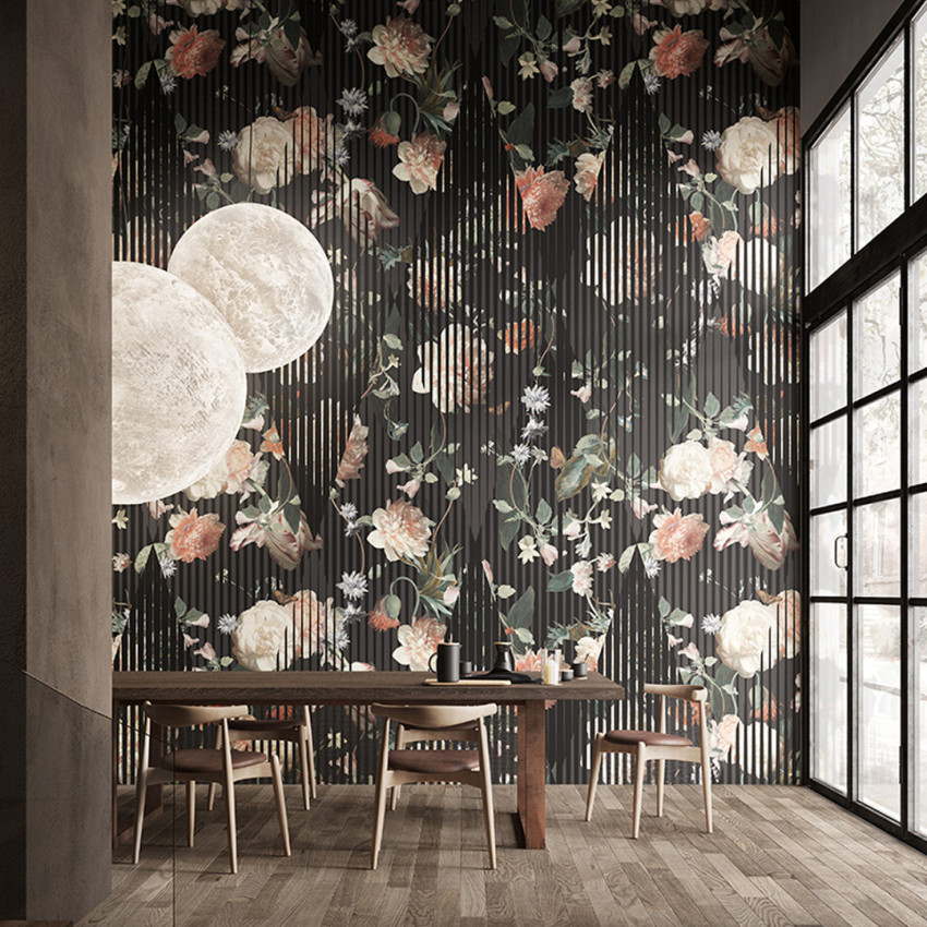 Tapet floral cu flori delicate pe un fundal negru