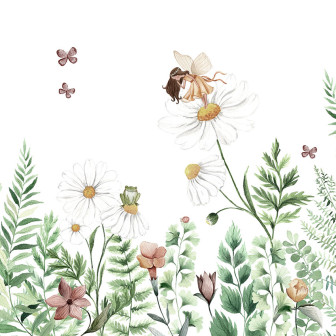 Tapet personalizat Fairy Garden cu o zana draguta, flori delicate si fluturi.