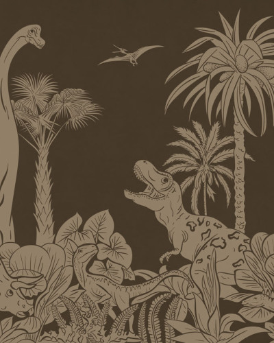 Tapet cu dinozauri vintage, monocrom, pe un fundal maro