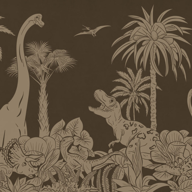 Tapet cu dinozauri vintage, monocrom, pe un fundal maro