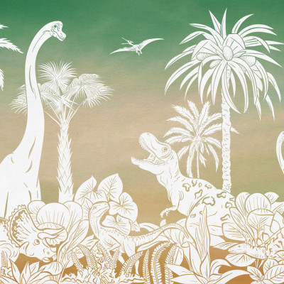 Monochrome Dino - Green Sky, Kikki Belle