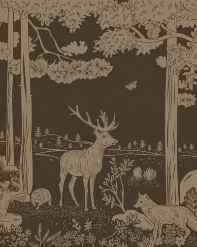 Tapet monocrom cu design vintage de pădure