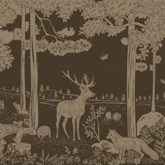 Tapet monocrom cu design vintage de pădure