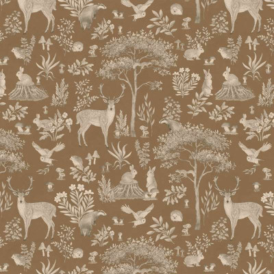 Tapet vintage maro cu design pădure