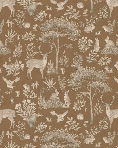 Tapet vintage maro cu design pădure