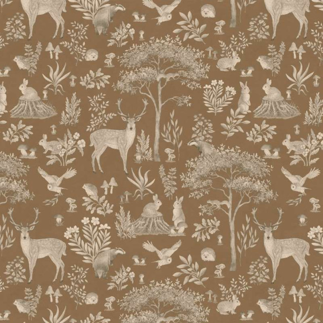 Tapet vintage maro cu design pădure
