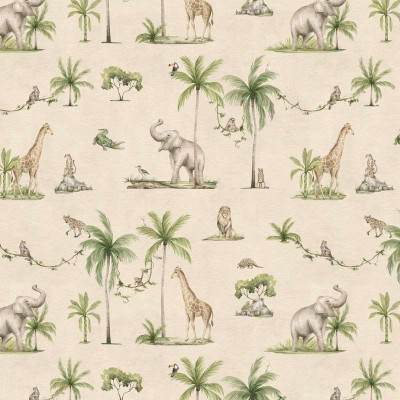 Tapet cu animale savană - elefanți, girafe, palmieri