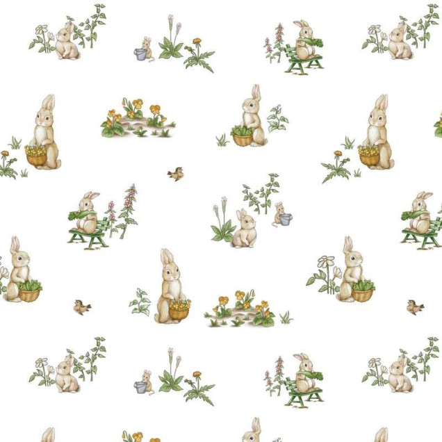 Tapet cu familie de iepurași și flori, ideal pentru camera copiilor