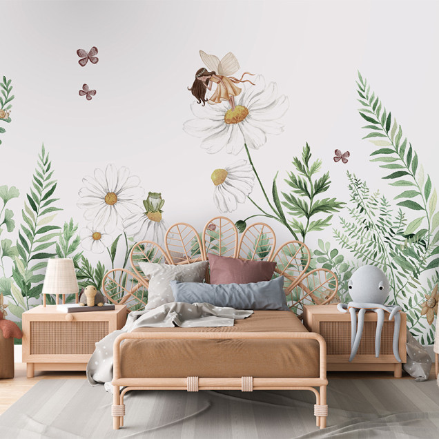 Tapet floral cu zâne și flori pentru camera copiilor